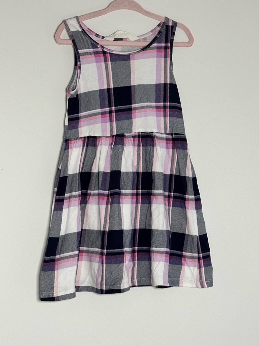 Girls Plaid Sleeveless Dress - Pink, Black & White 2-4 T